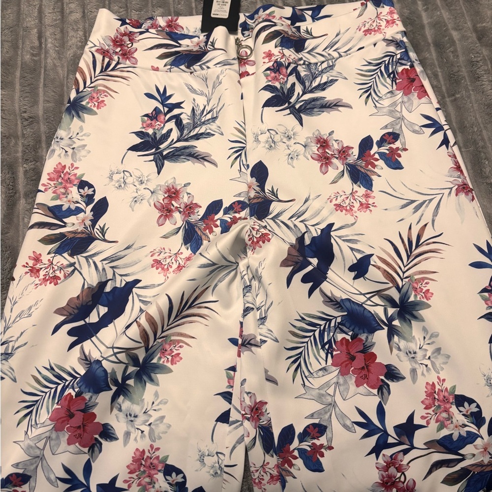 Fashion Nova Floral Wide Leg Pants - White and Blue